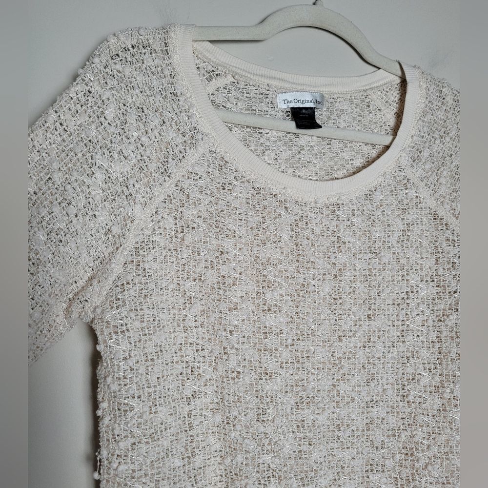 The Original Inc Sheer Ivory Lace Crochet Sweater Top Holiday Party Artsy Small - Picture 8 of 10
